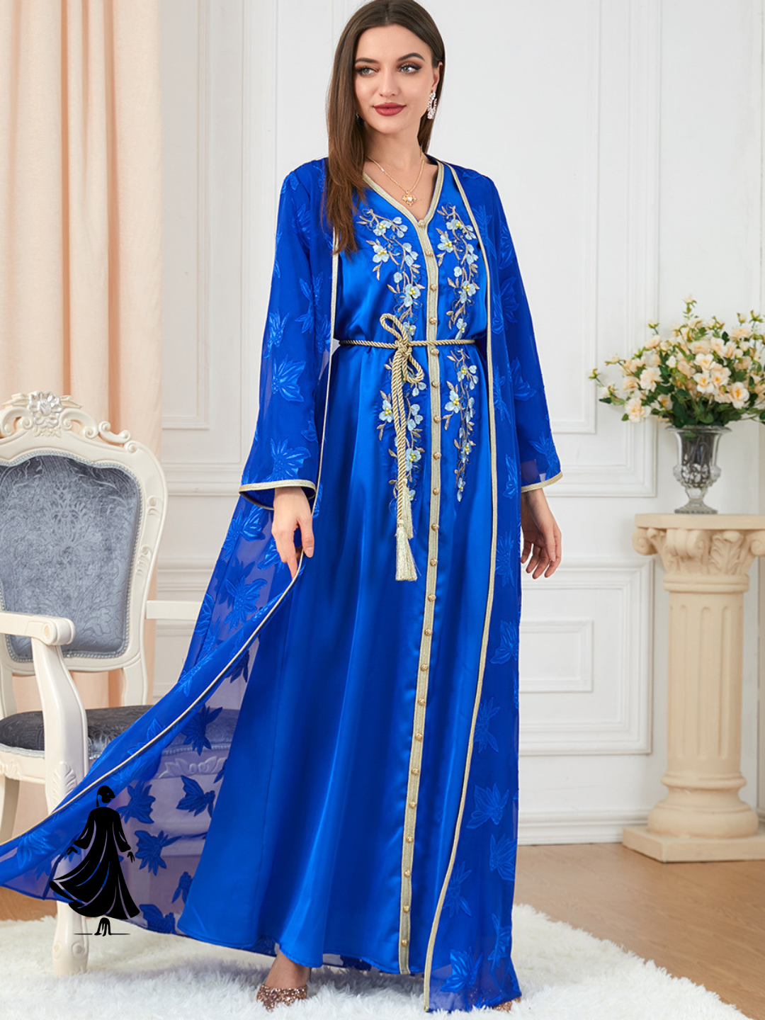 Muslim Women’s V-Neck Robe Suit Dress – Elegant Modest Wear