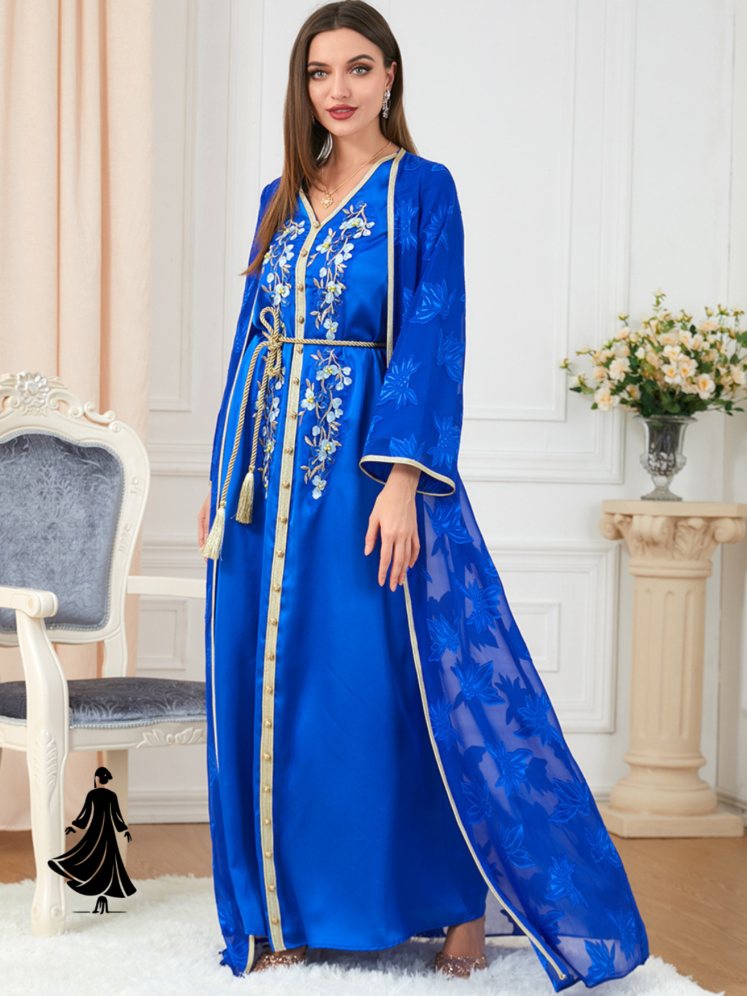 Muslim Women’s V-Neck Robe Suit Dress – Elegant Modest Wear
