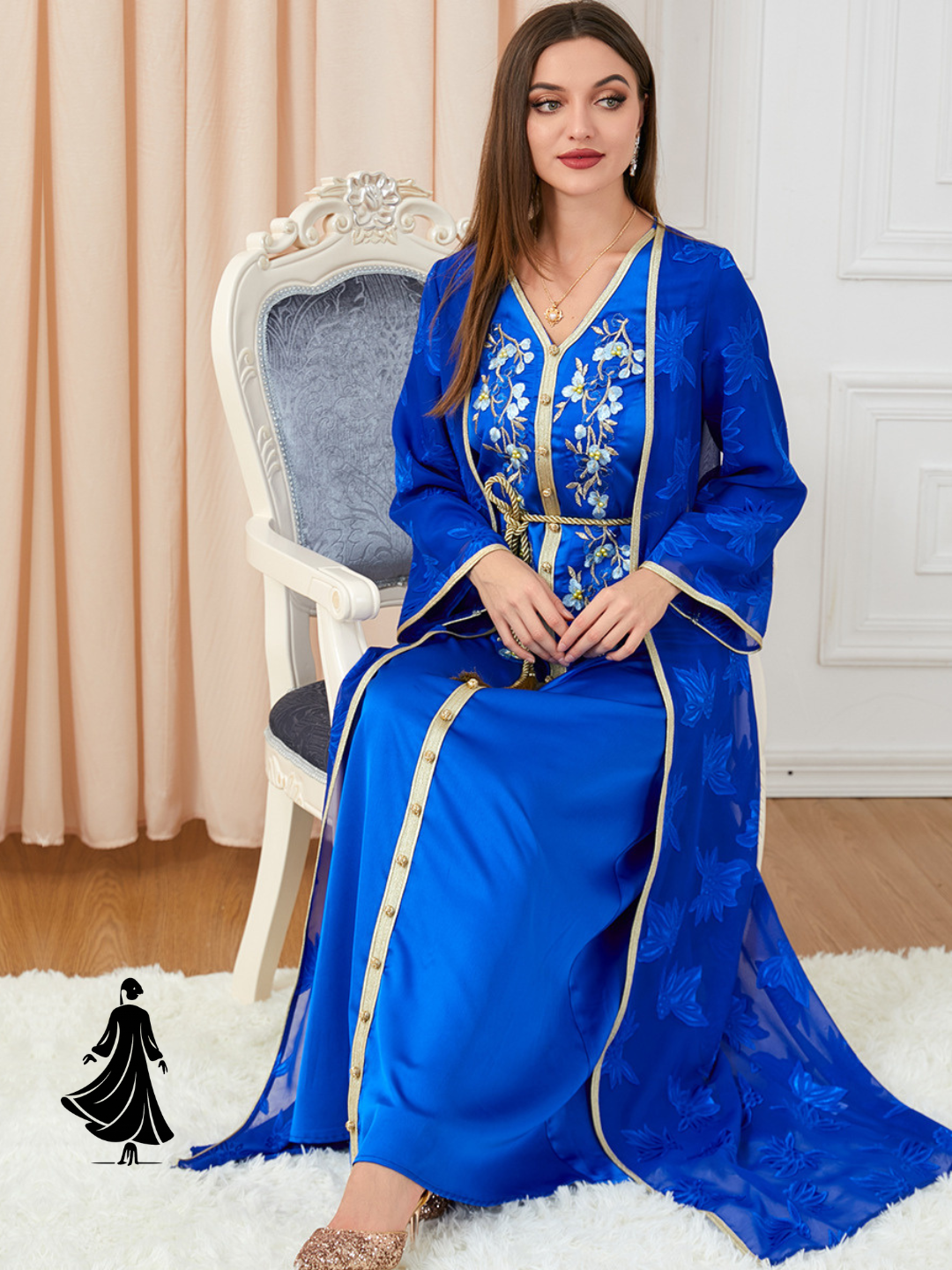 Muslim Women’s V-Neck Robe Suit Dress – Elegant Modest Wear