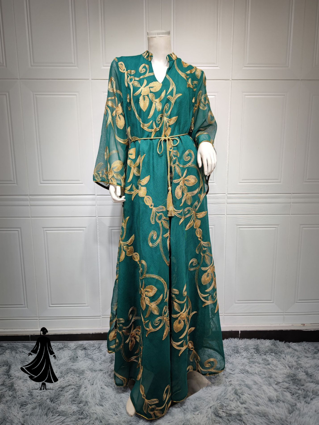 Arab Dubai Embroidered Mesh Maxi Dress – Elegant Evening Wear