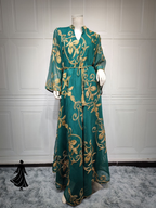 Arab Dubai Embroidered Mesh Maxi Dress – Elegant Evening Wear