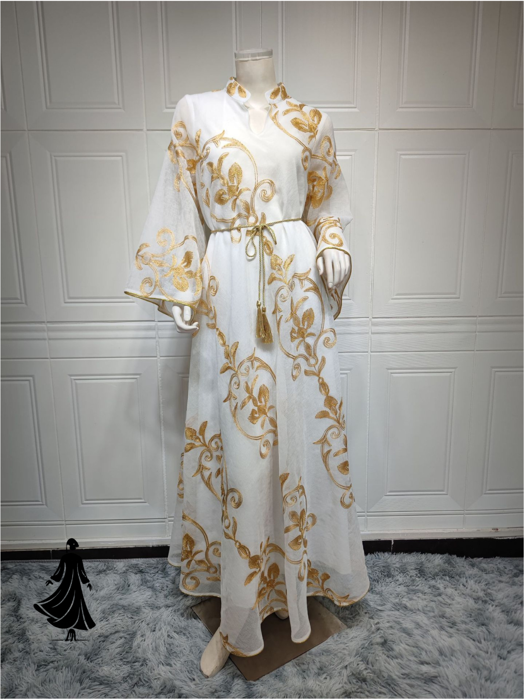 Arab Dubai Embroidered Mesh Maxi Dress – Elegant Evening Wear