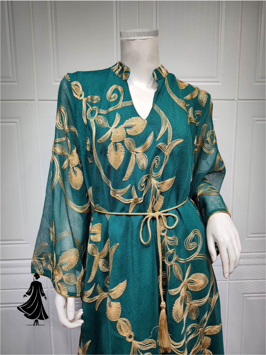 Arab Dubai Embroidered Mesh Maxi Dress – Elegant Evening Wear