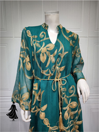 Arab Dubai Embroidered Mesh Maxi Dress – Elegant Evening Wear