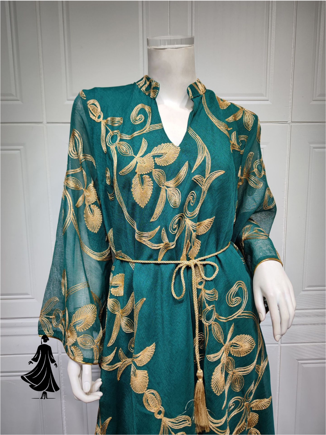 Arab Dubai Embroidered Mesh Maxi Dress – Elegant Evening Wear