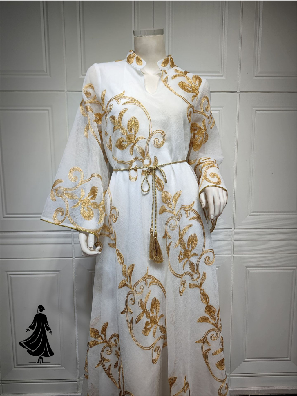 Arab Dubai Embroidered Mesh Maxi Dress – Elegant Evening Wear