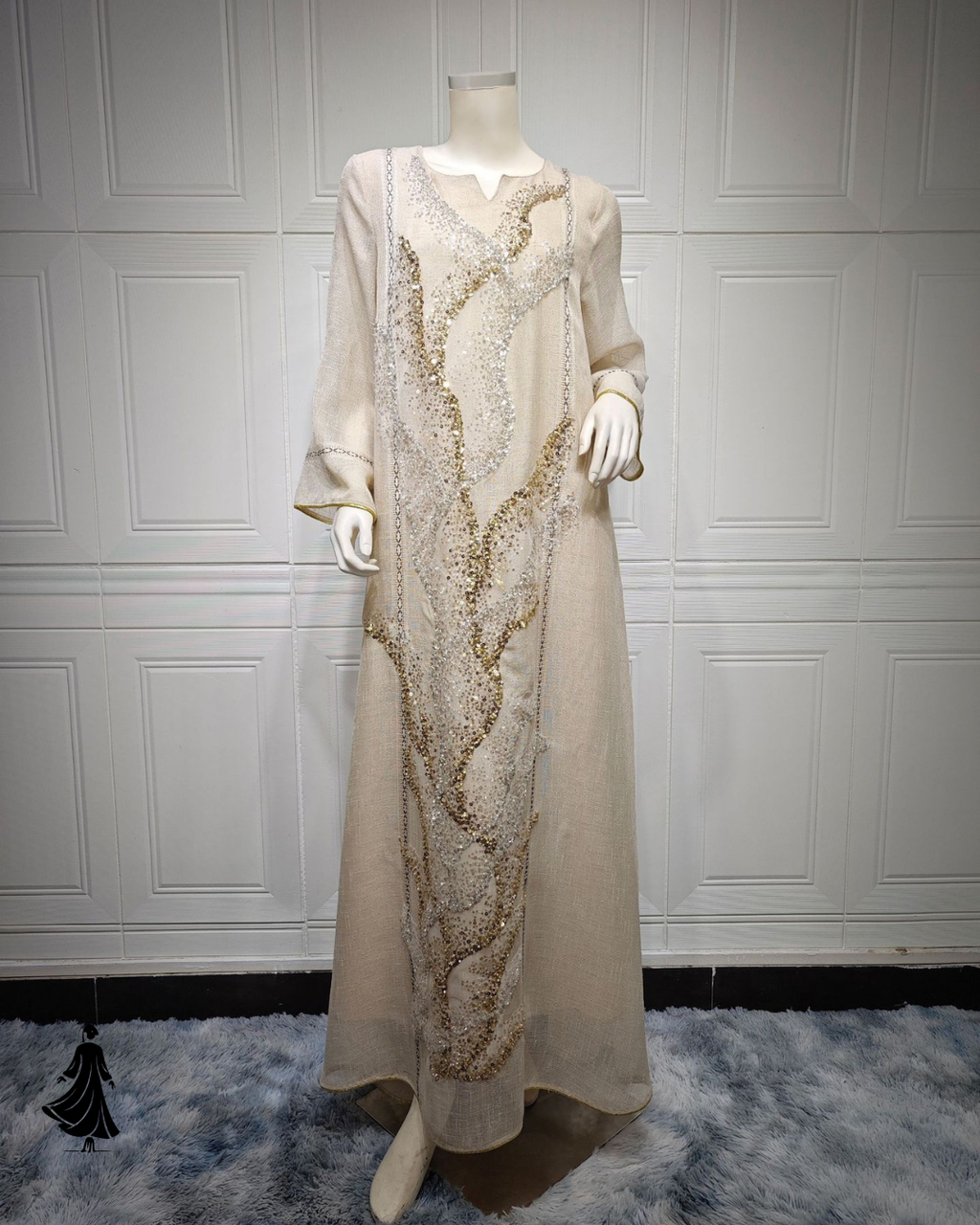 Pretty Sequined Embroidery Robe Dress – Modest Chic Look