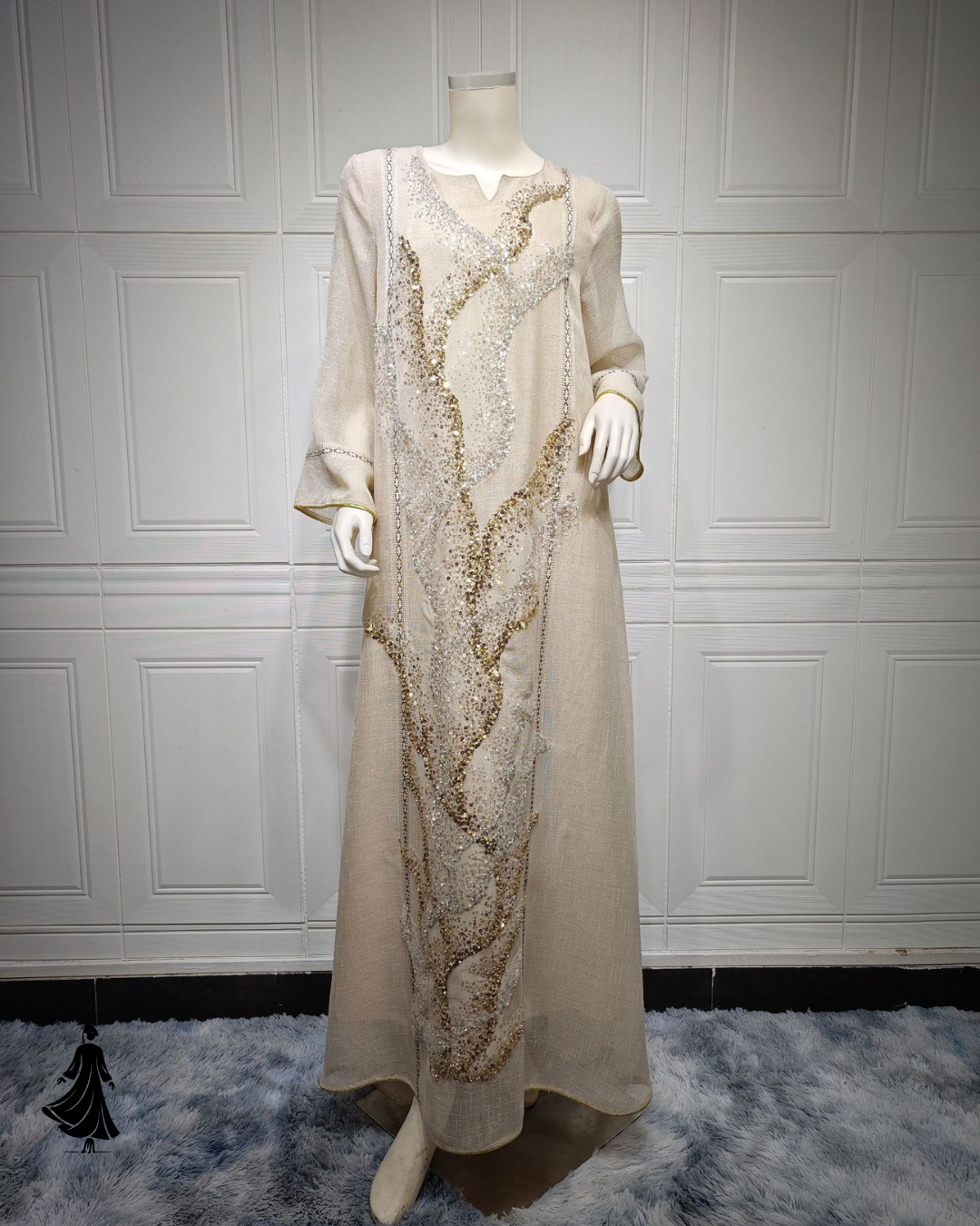 Pretty Sequined Embroidery Robe Dress – Modest Chic Look