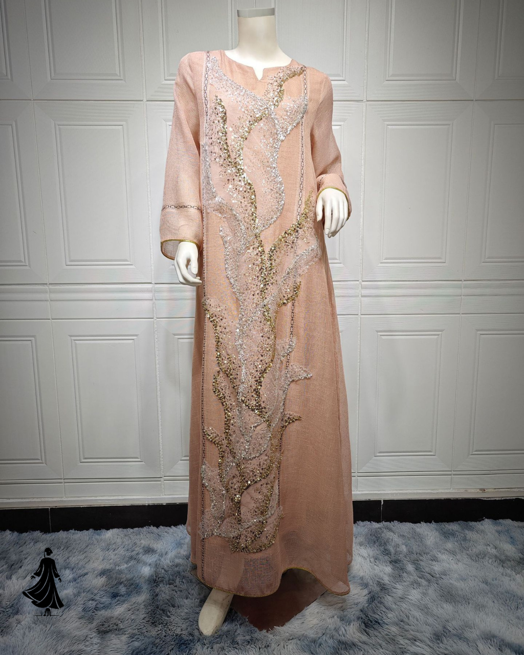 Pretty Sequined Embroidery Robe Dress – Modest Chic Look