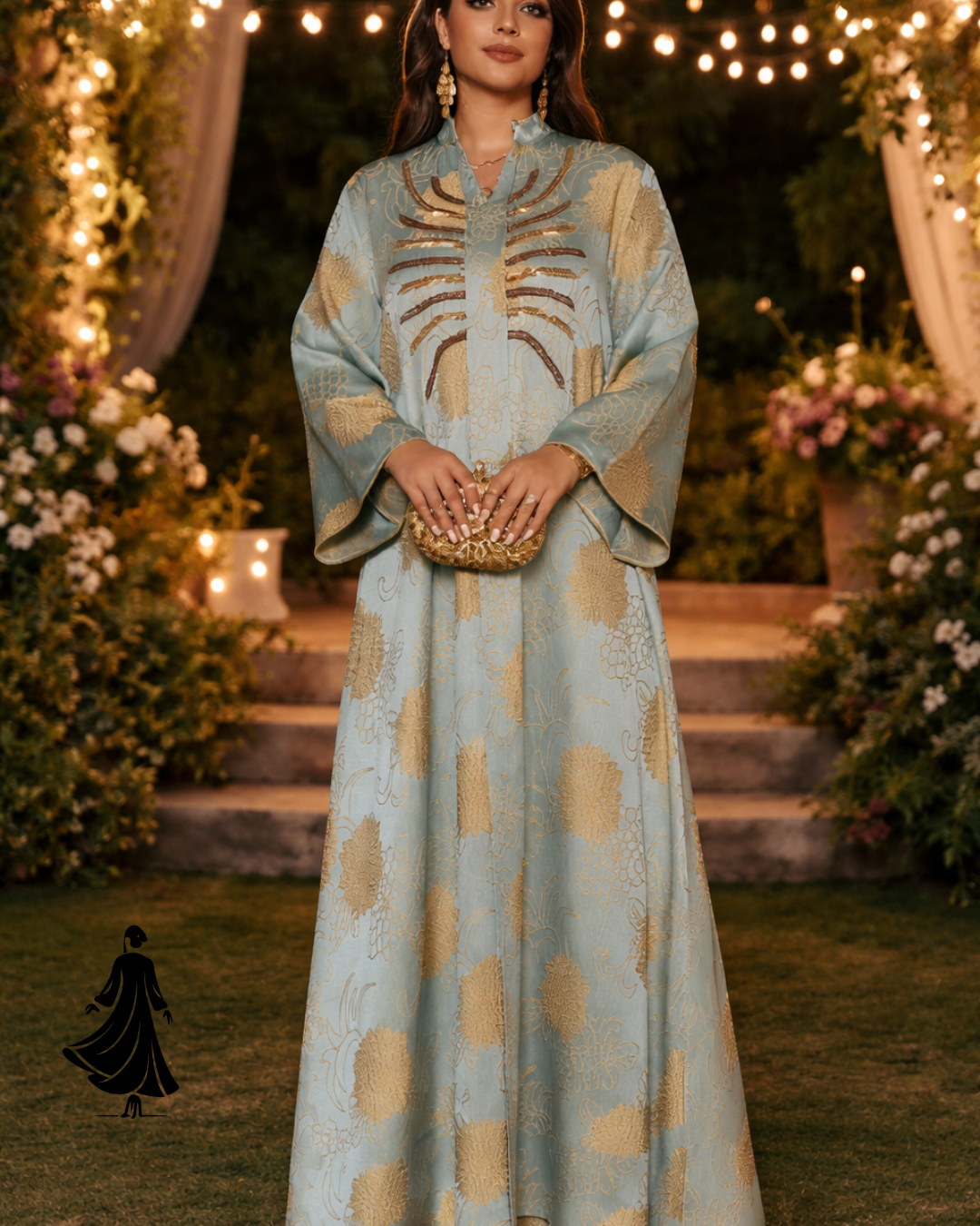 Dubai V-Neck Muslim Robe – Elegant Middle East Dress