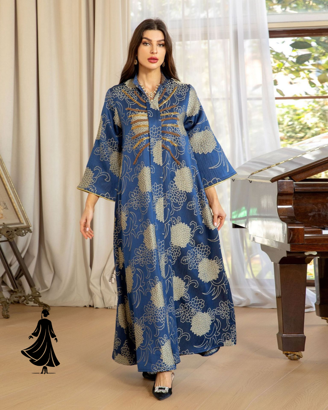 Dubai V-Neck Muslim Robe – Elegant Middle East Dress