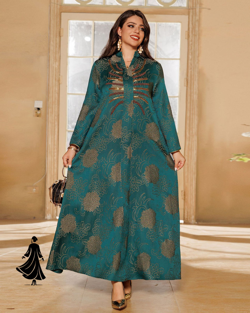 Dubai V-Neck Muslim Robe – Elegant Middle East Dress