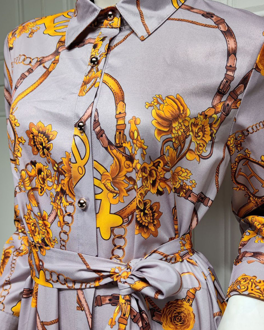 Elegant Print Lace-Up Middle Eastern Muslim Dress